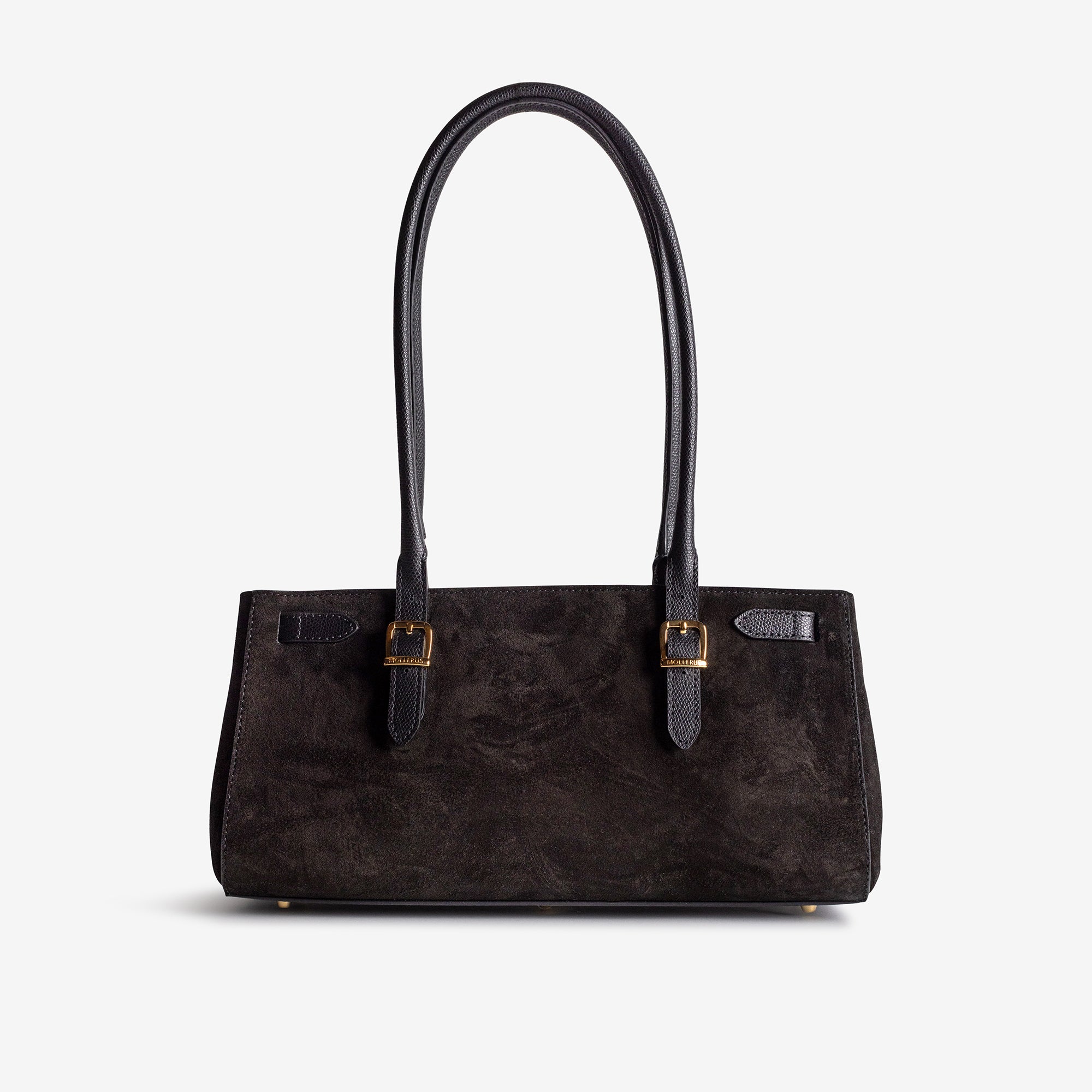 RUE | Schultertasche Wildleder classic schwarz/gold - von hinten