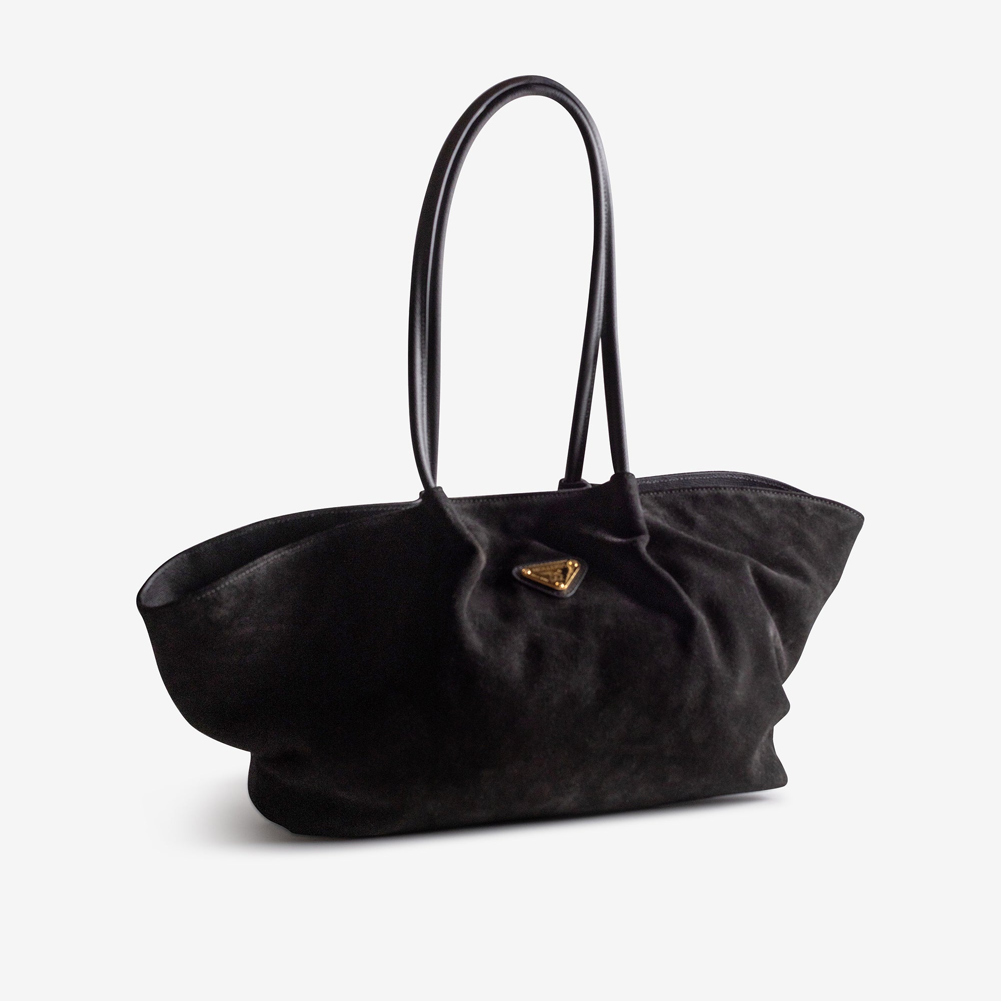 ANDERMATT | Schultertasche Wildleder classic schwarz/gold - leicht seitlich
