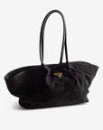 ANDERMATT | Schultertasche Wildleder classic schwarz/gold - leicht seitlich
