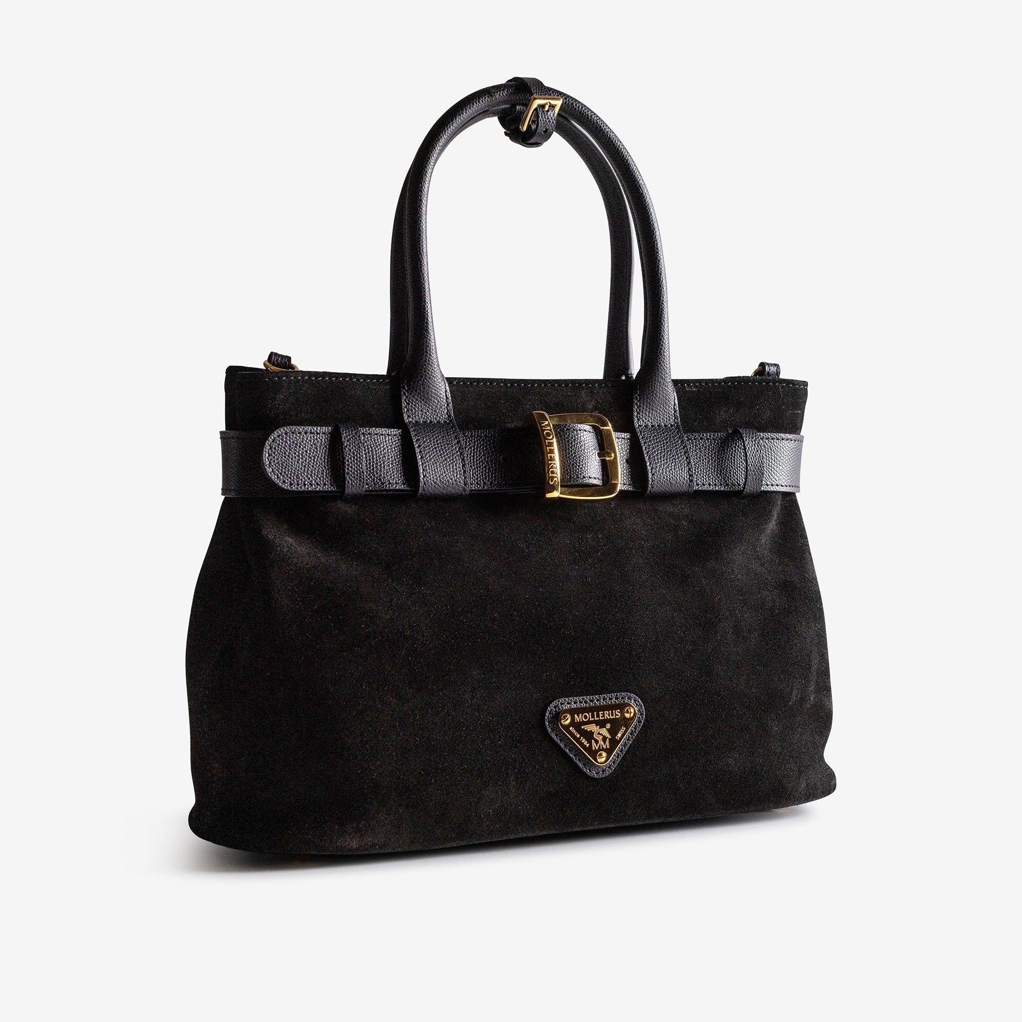 WITTNAU | Handtasche Wildleder classic schwarz/gold - leicht seitlich