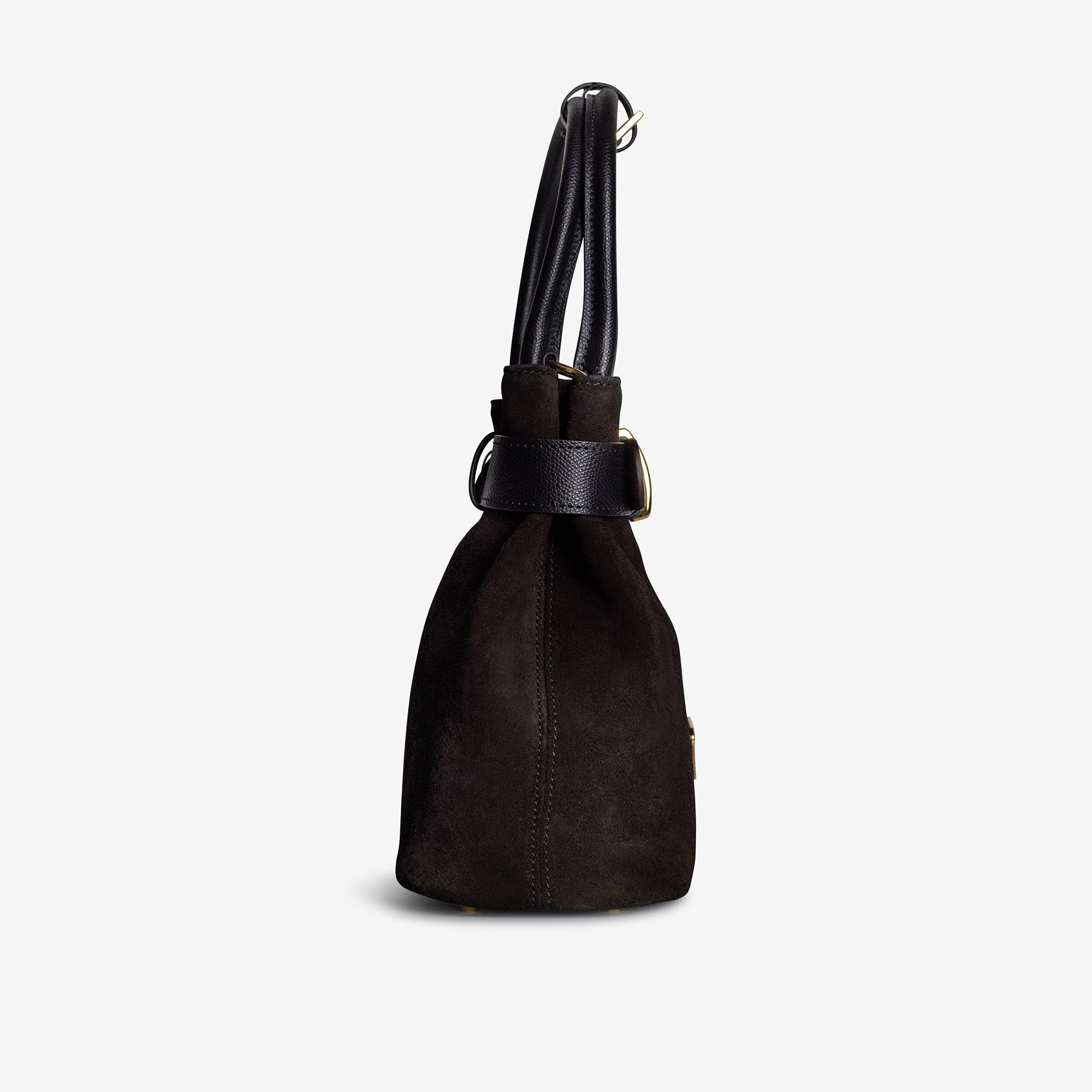 WITTNAU | Handtasche Wildleder classic schwarz/gold - seitlich