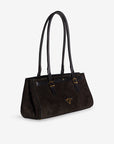 RUE | Schultertasche Wildleder classic schwarz/gold - hängend seite