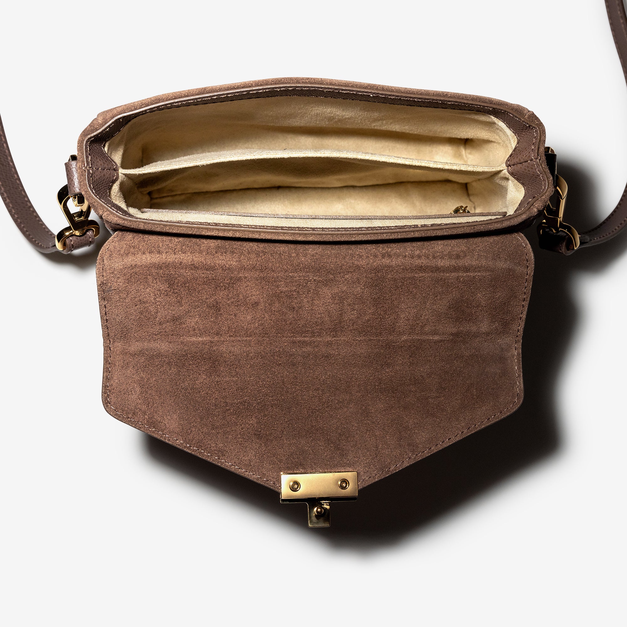 MARLY | Umhängetasche Wildleder braun/gold - innen