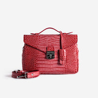MARLY | Umhängetasche Croco coral pink/silber