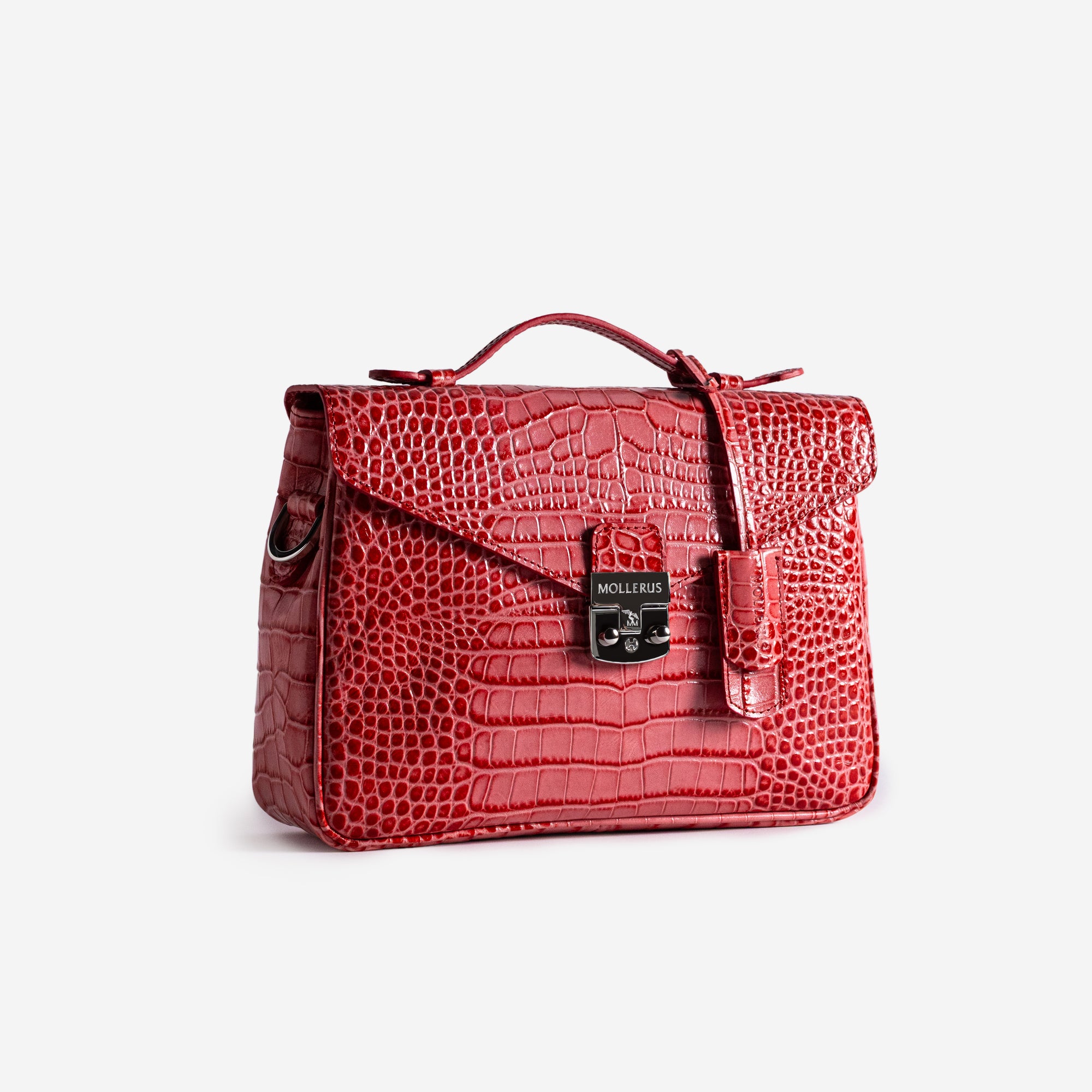 MARLY | Umhängetasche Croco coral pink/silber - leicht seitlich 