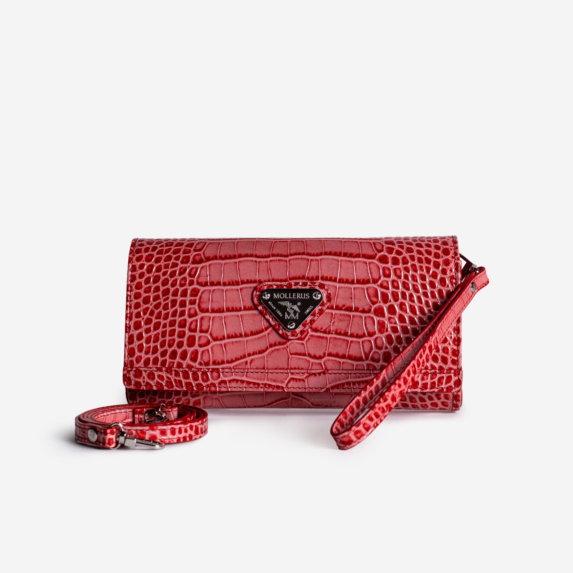 FRESENS | Clutch Croco coral pink/silber - frontal 