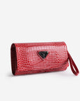 FRESENS | Clutch Croco coral pink/silber - leicht seitlich