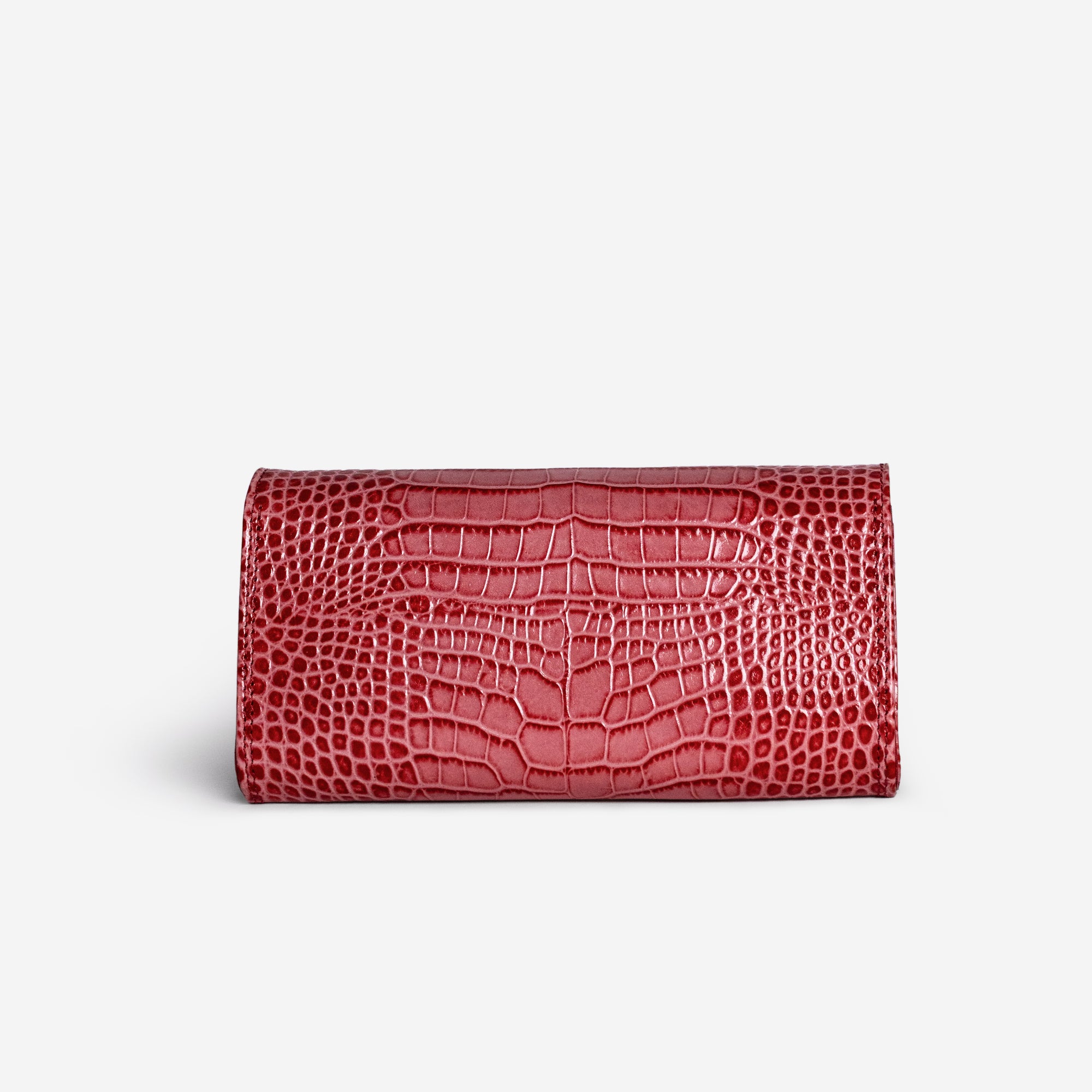 FRESENS | Clutch Croco coral pink/silber - von hinten 