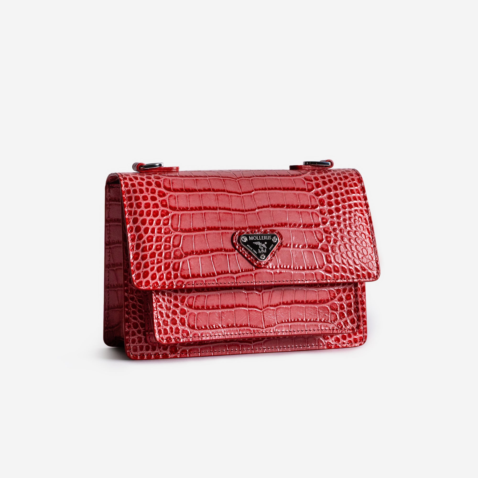 URSY | Umhängetasche Croco coral pink/silber - leicht seitlich