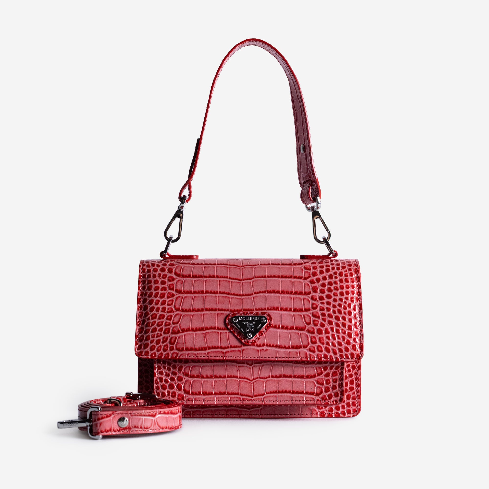 URSY | Umhängetasche Croco coral pink/silber - frontal 