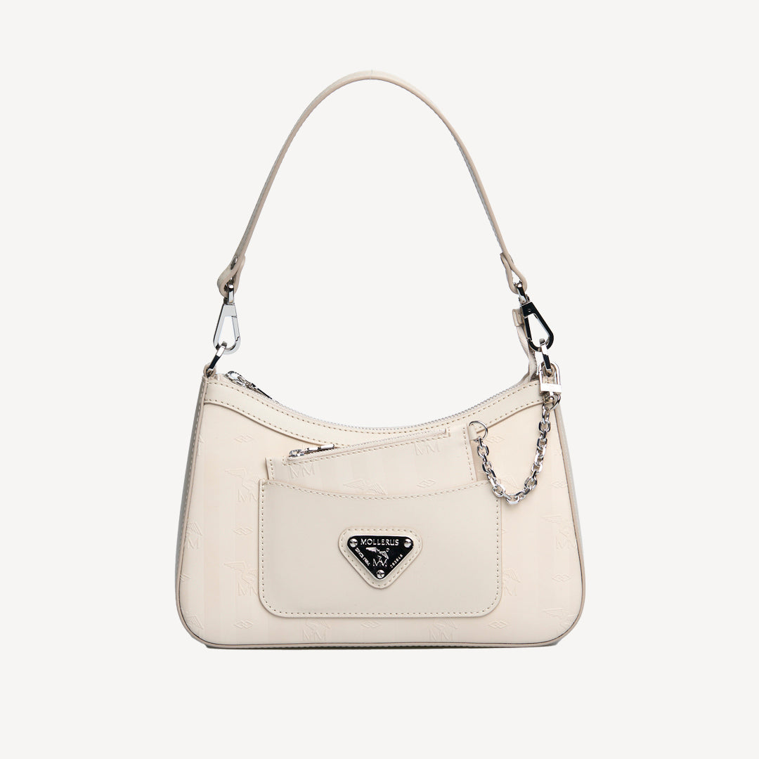 CASTIEL | Schultertasche pearl weiss/silber - frontal
