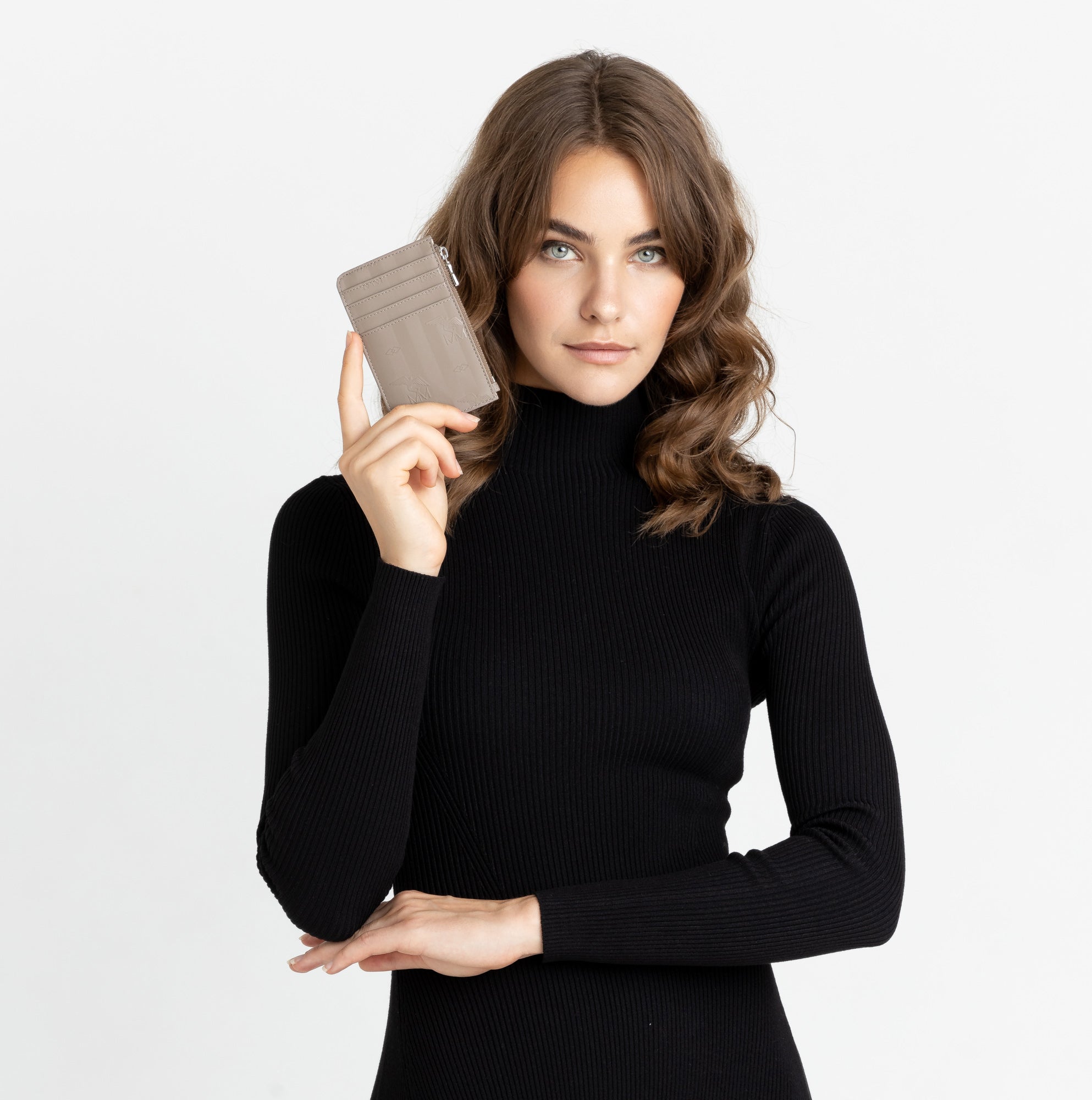 GY | Kreditkartenetui taupe grau/silber - fullbody