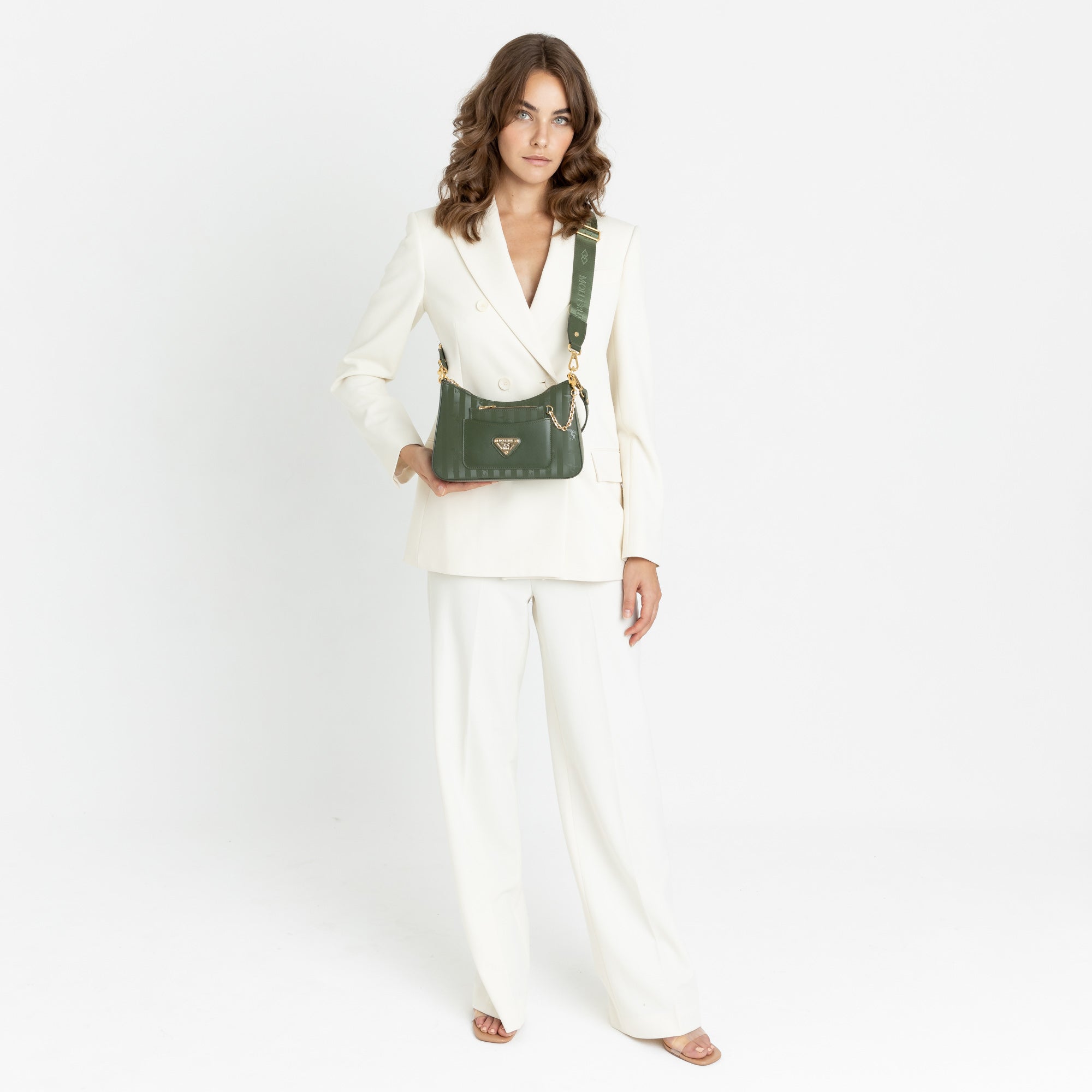 CASTIEL | Schultertasche olive grün/gold - fullbody