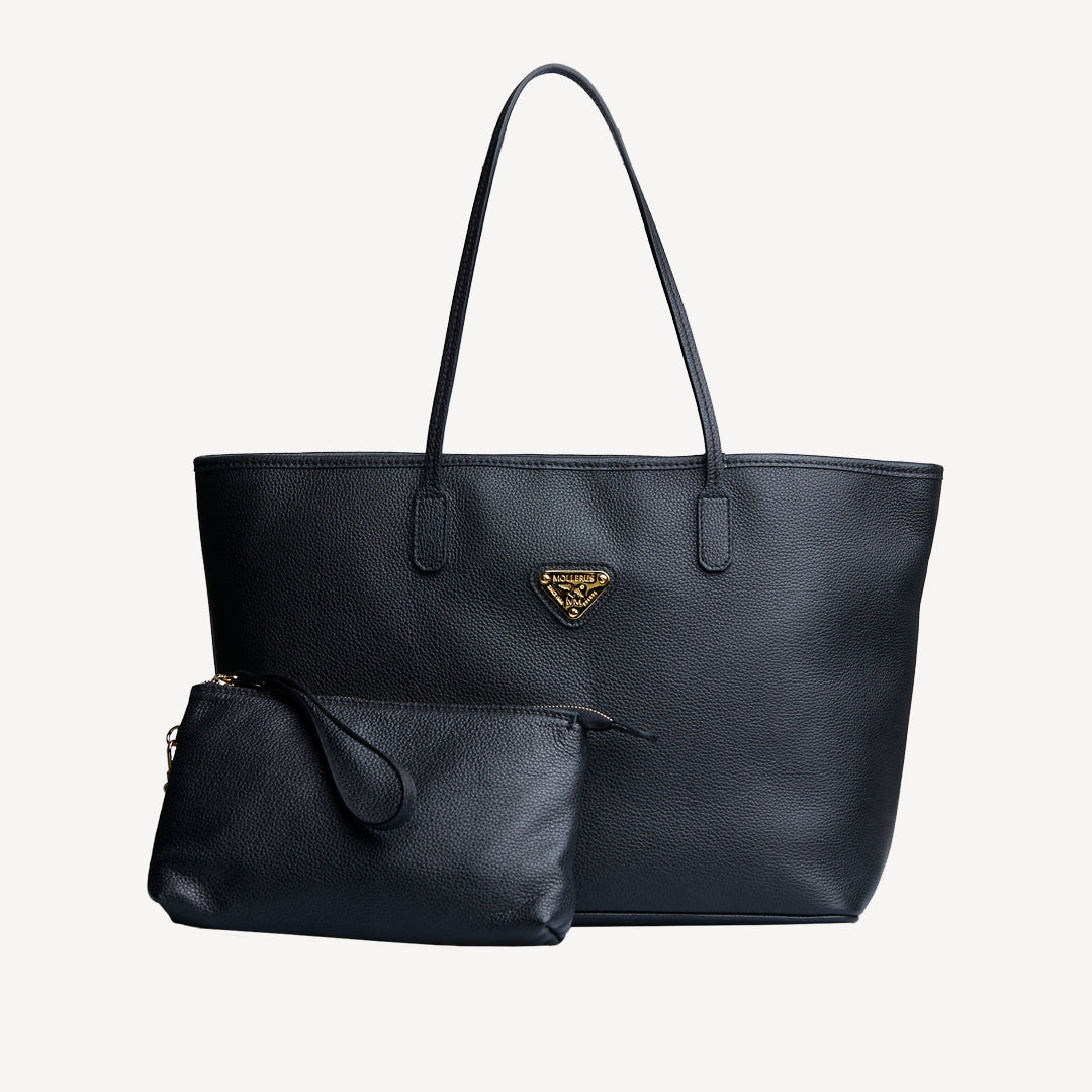 BERN | Shopper Kabsleder schwarz/gold - frontal
