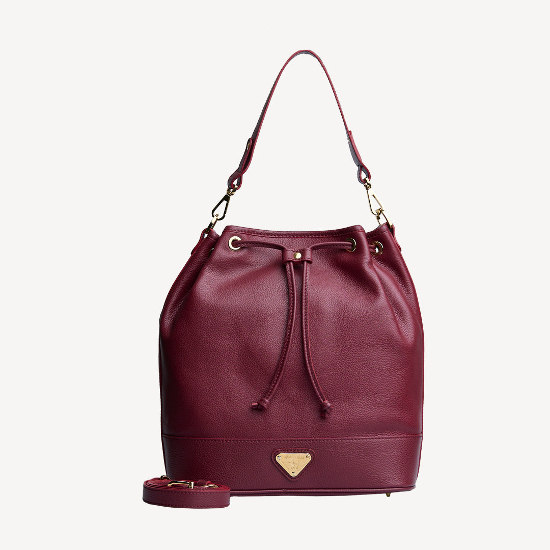 NIESEN | Beuteltasche kalbsleder antique rot/gold - frontal