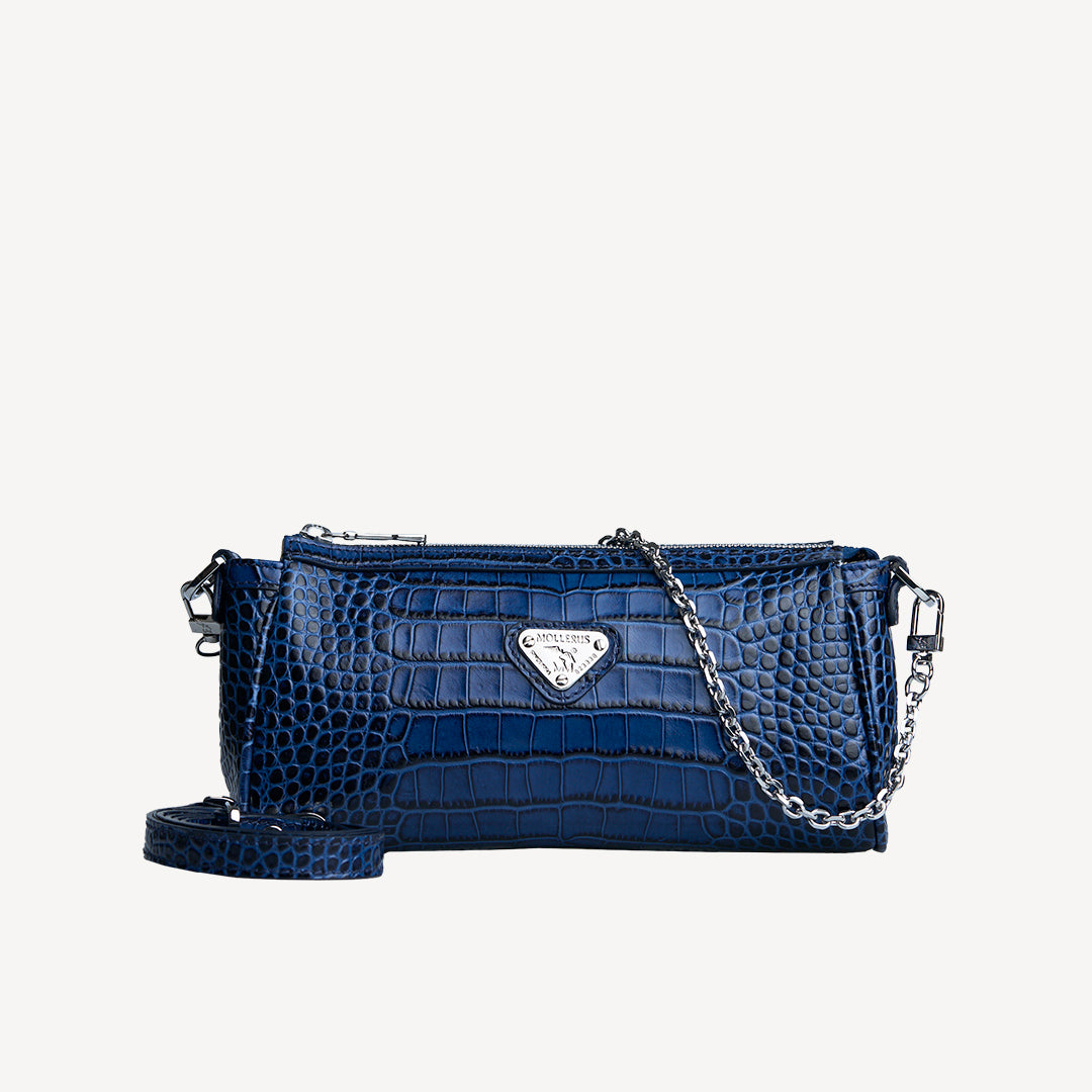 ANDEER | Clutch Croco sapphire blau/silber