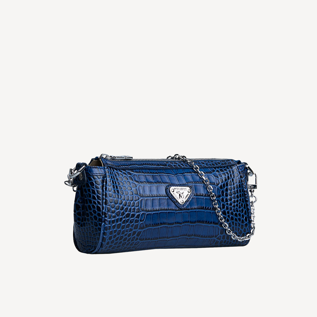 ANDEER | Clutch Croco sapphire blau/silber
