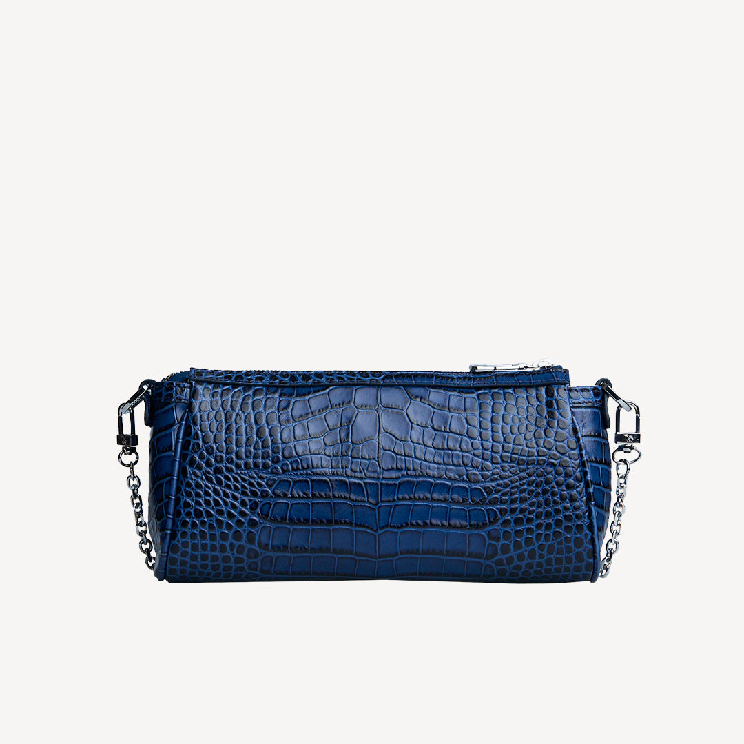 ANDEER | Clutch Croco sapphire blau/silber