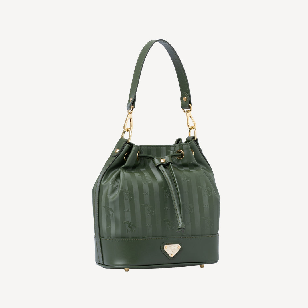 SION | Beuteltasche olive grün/gold - seitlich