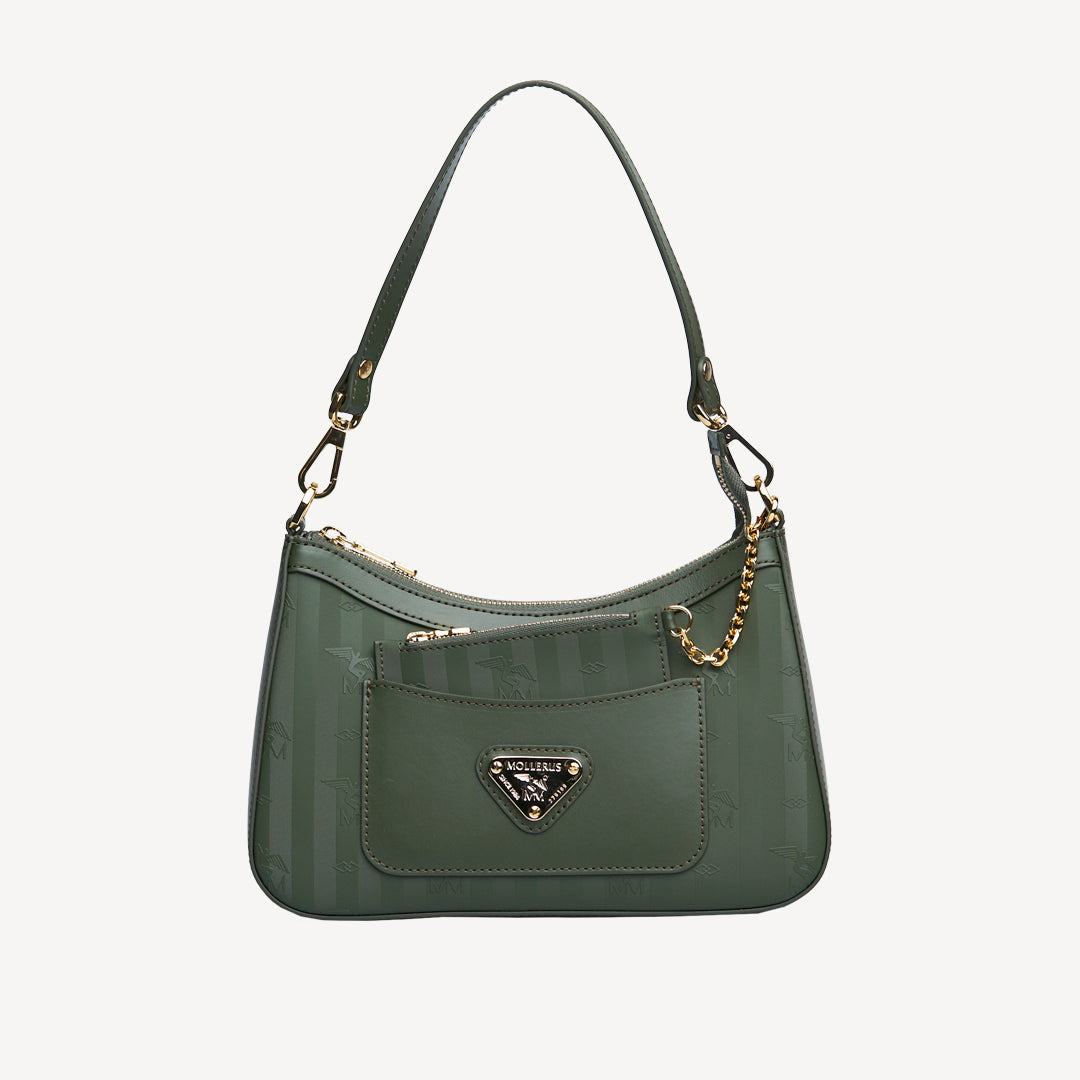 CASTIEL | Schultertasche olive grün/gold - frontal
