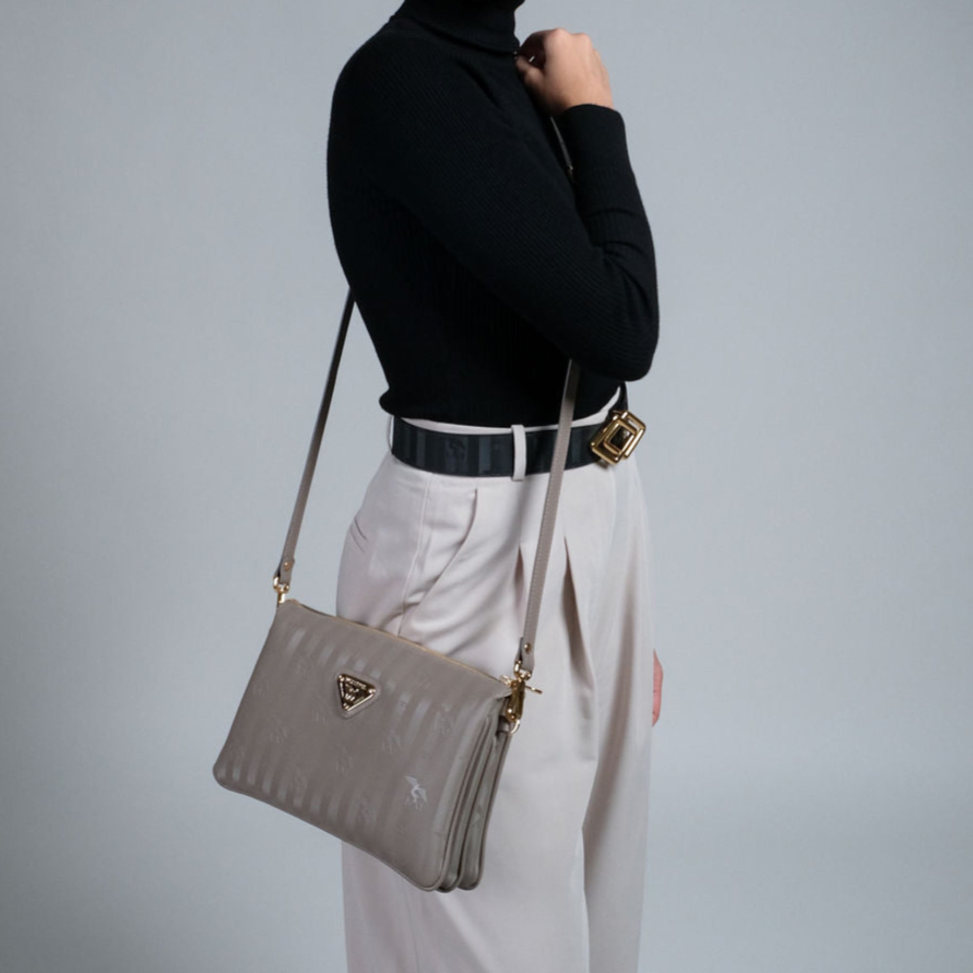 GLAND | Sac à bandoulière taupe gris/or