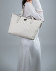 GISWIL | Shopper avec fermeture éclair blanc perle/argent