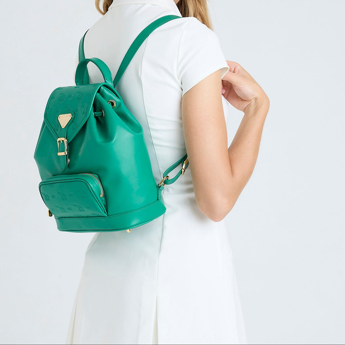 BRUGG | Rucksack Stampato mint grün/gold – getragen