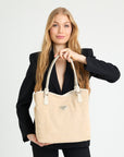 INDIAN SUMMER | Shopper Velours vanilla beige/silber - close up