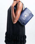 FEY | Sac bandoulière Croco bleu saphir/argent