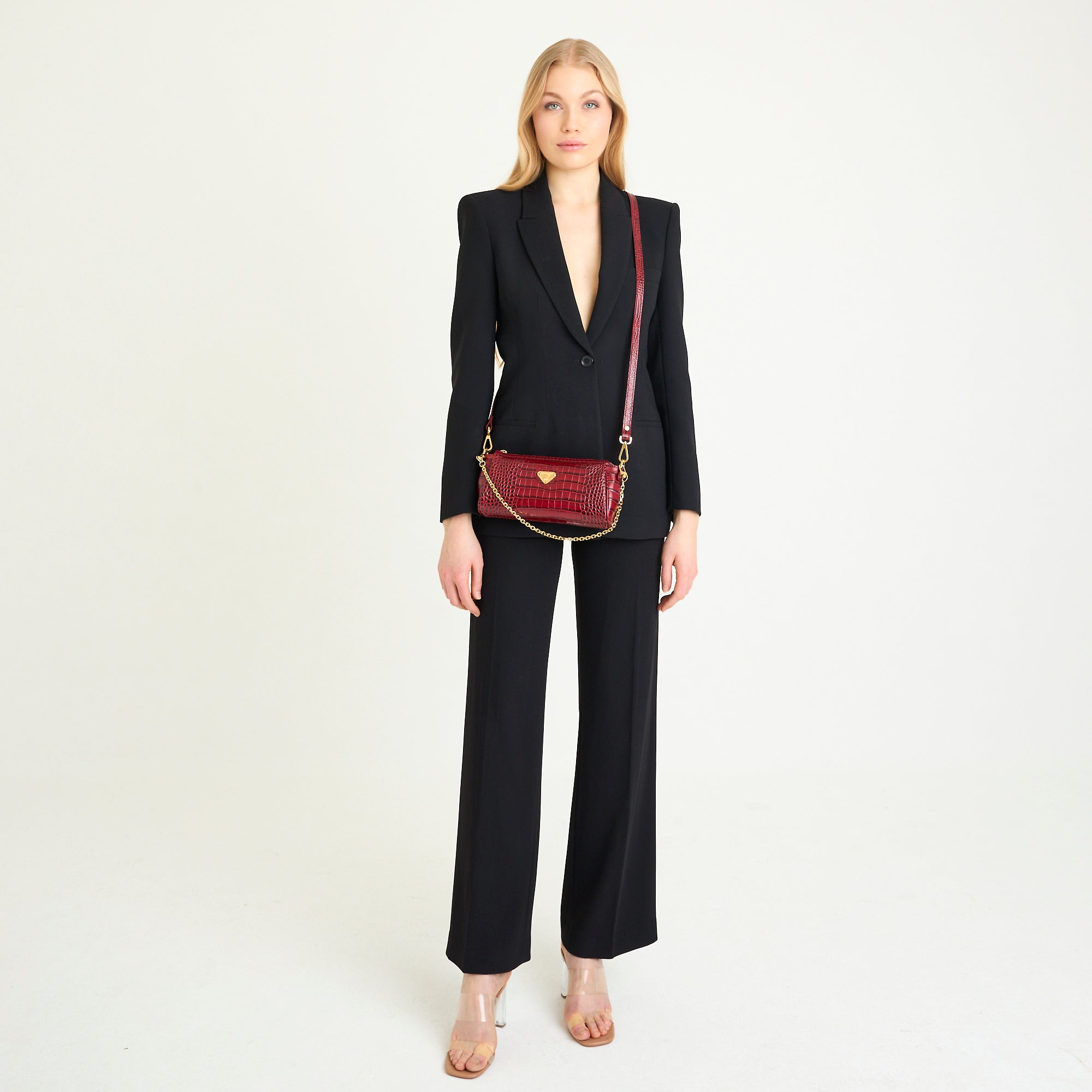 ANDEER | Clutch Croco antik rot/gold - full body