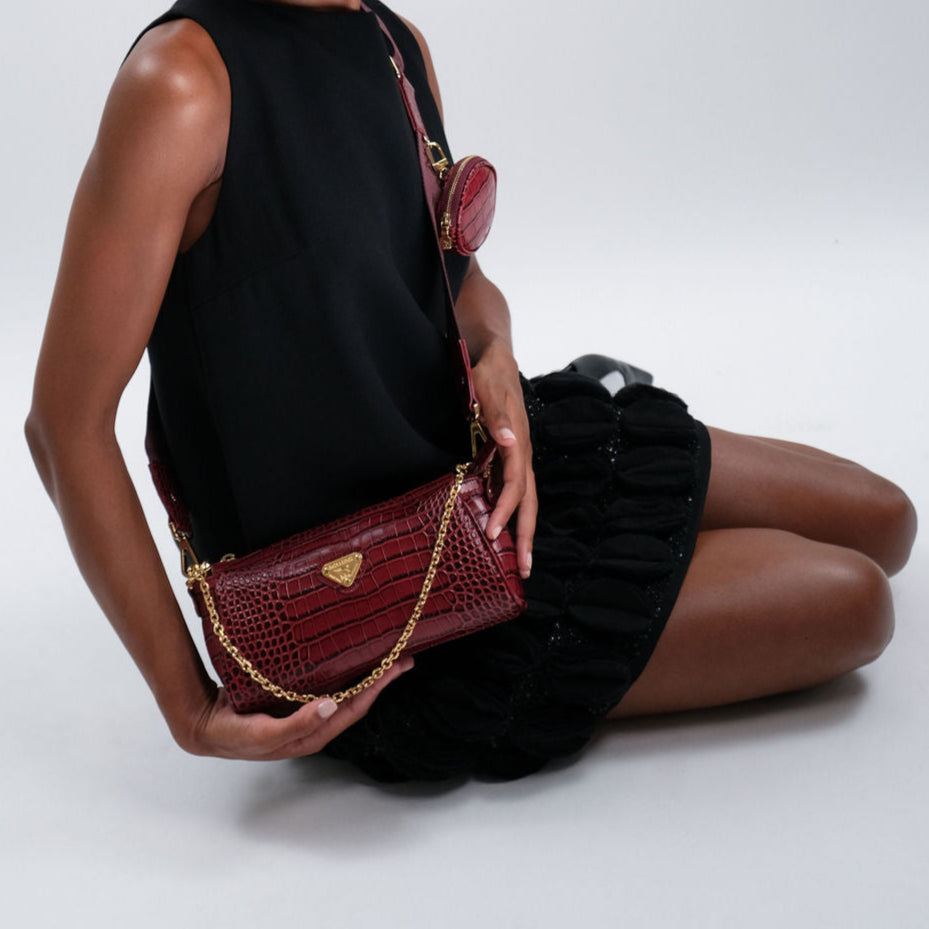 ANDEER | Clutch Croco antique rot/gold - frontal