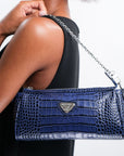AUTRE | Pochette Croco bleu saphir/argent