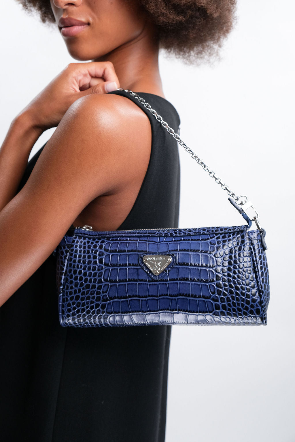 ANDEER | Clutch Croco sapphire blau/silber