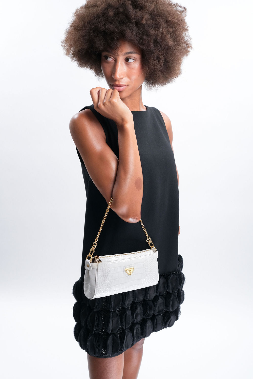 ANDEER | Clutch Croco snow weiss/gold