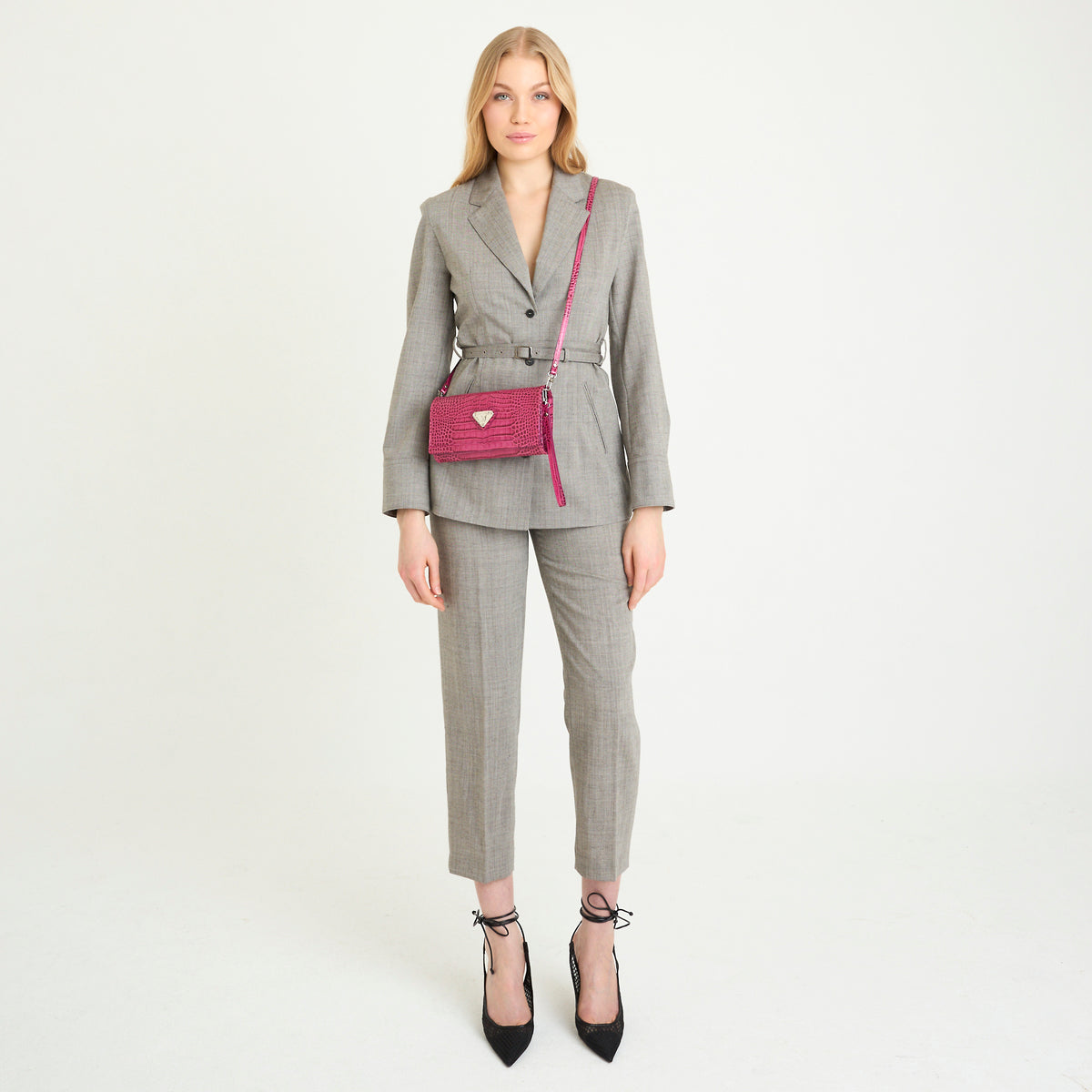 FRESENS | Clutch Croco blush pink/silber - full body