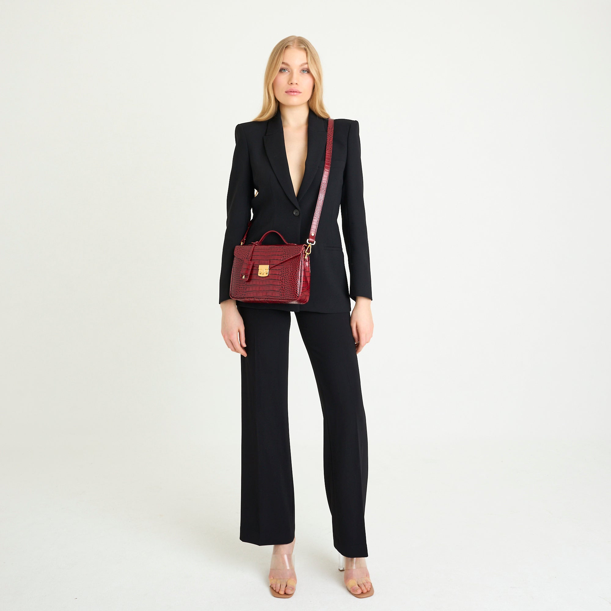 MARLY | Umhängetasche Croco antik rot/gold - full body