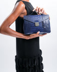 MARLY | Sac bandoulière croco bleu saphir/argent