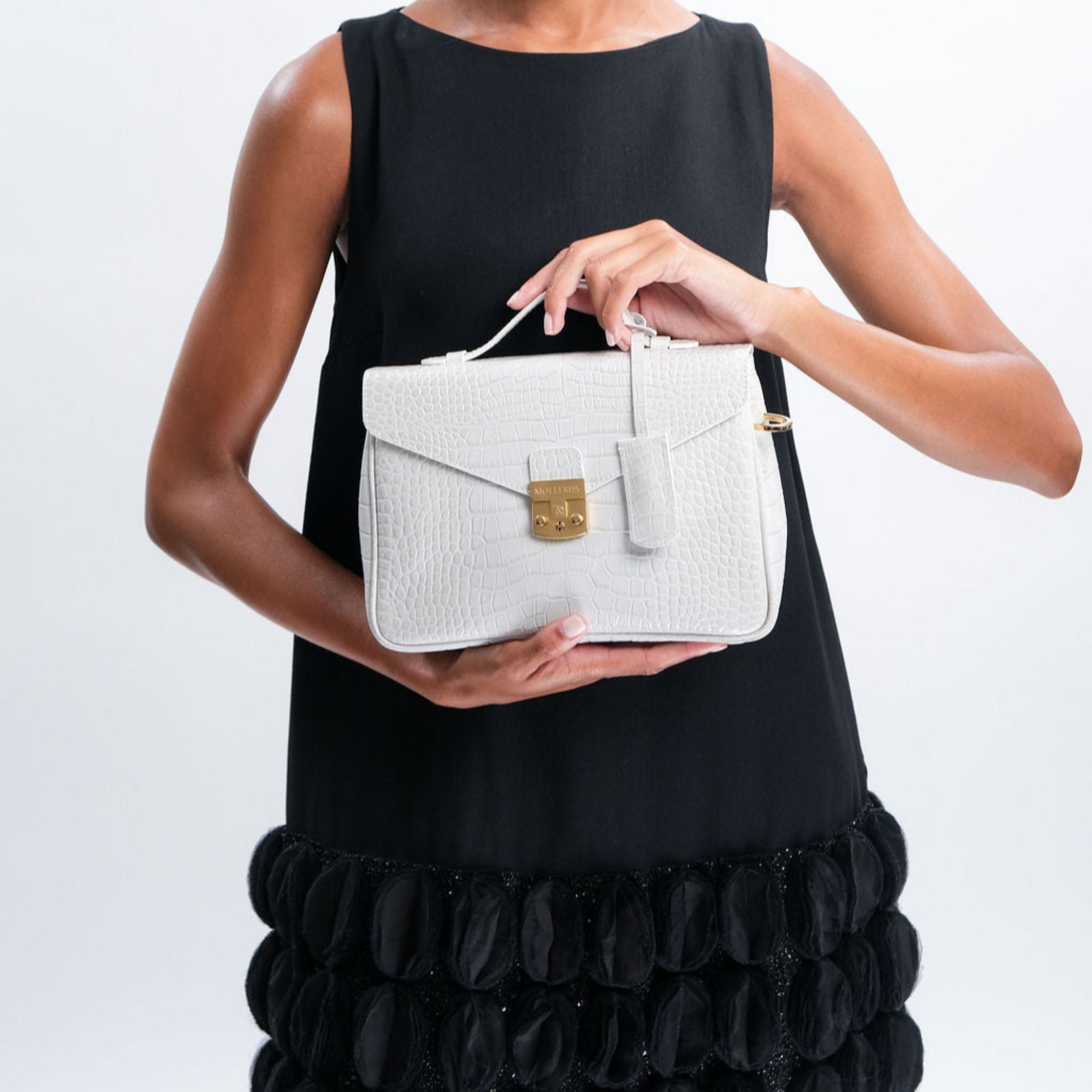 MARLY | Umhängetasche Croco snow weiss/gold