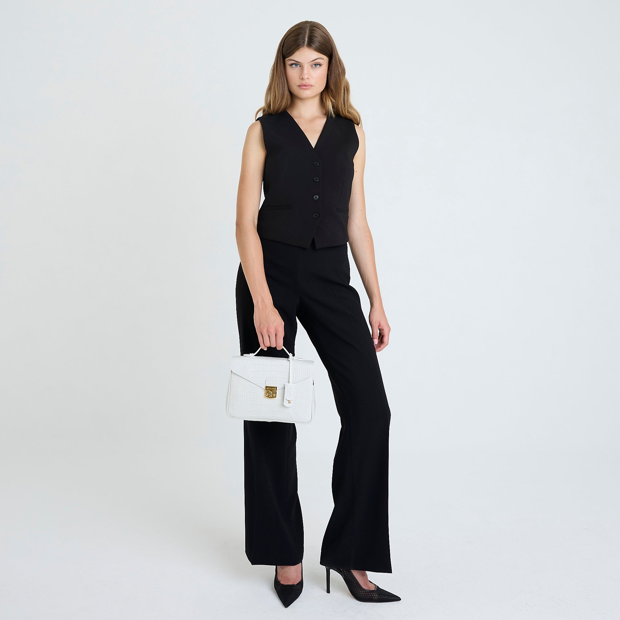 MARLY | Umhängetasche Croco snow weiss/gold ON BODY