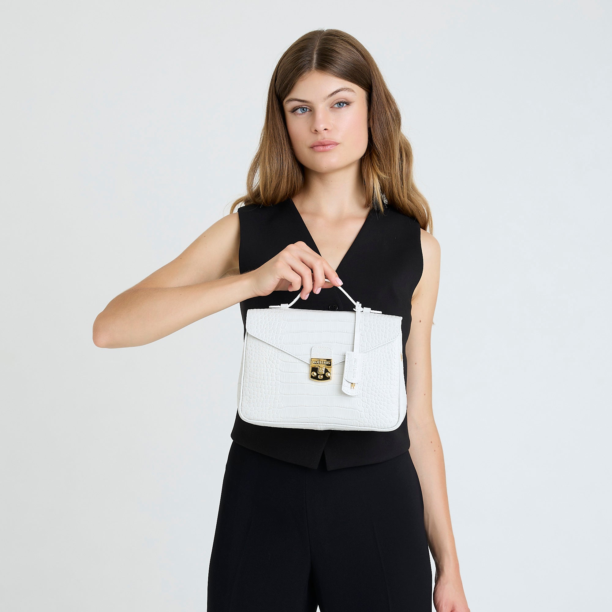 MARLY | Shoulder bag Croco snow white/gold