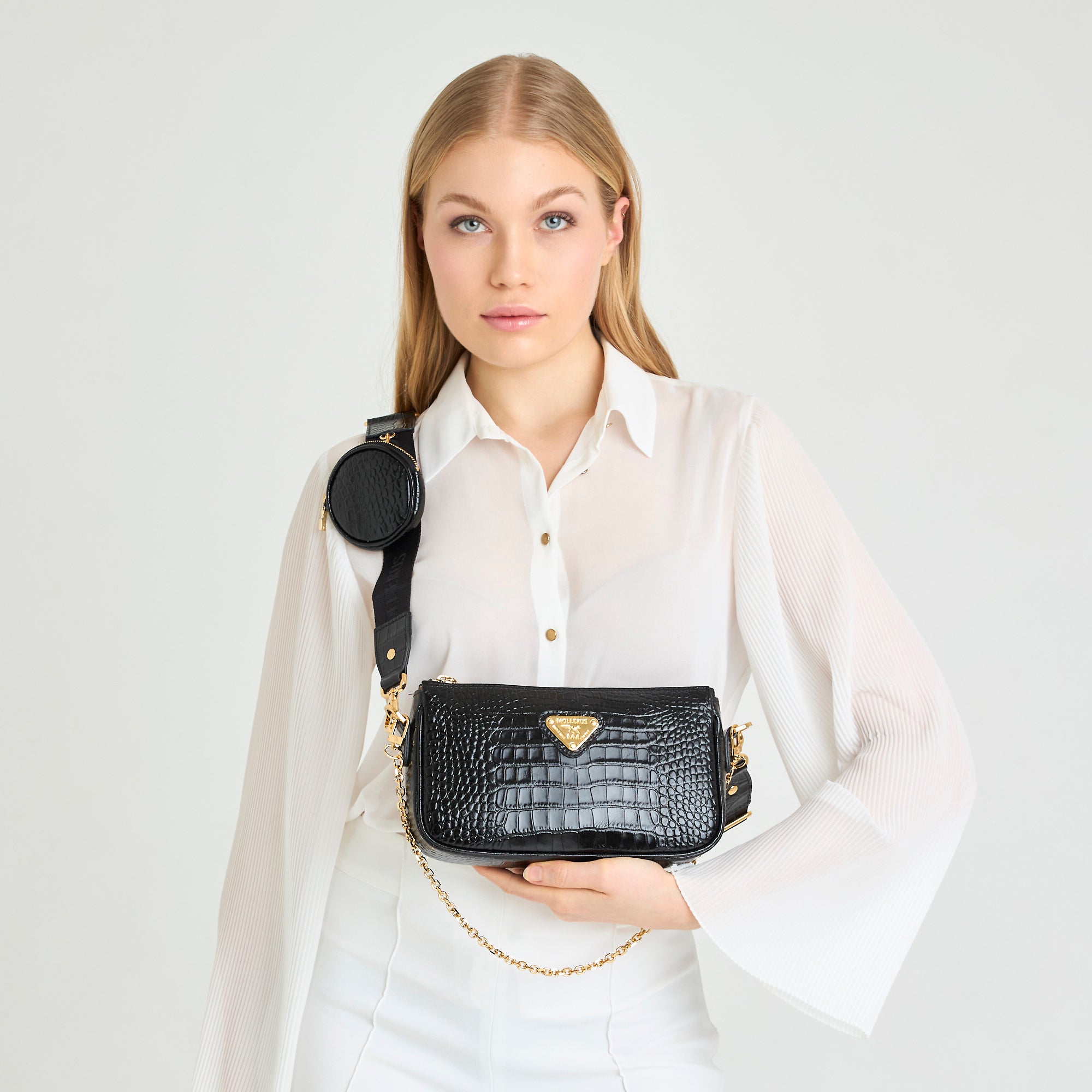 ZELL| Umhängetasche Croco schwarz/gold - on  body