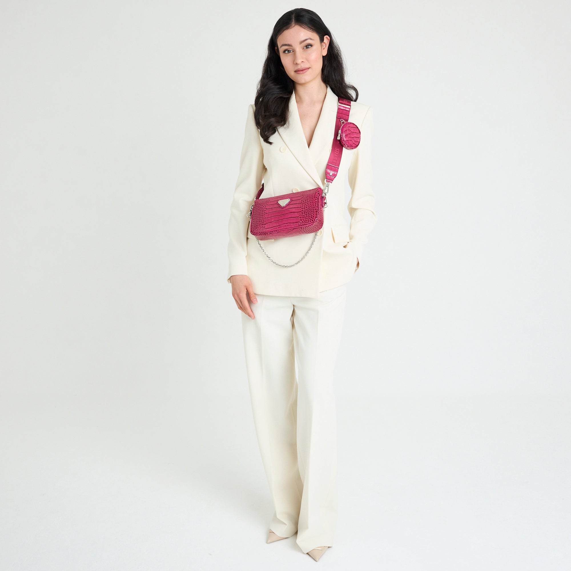 ANDEER | Clutch Croco Blush Pink/Silber ON BODY