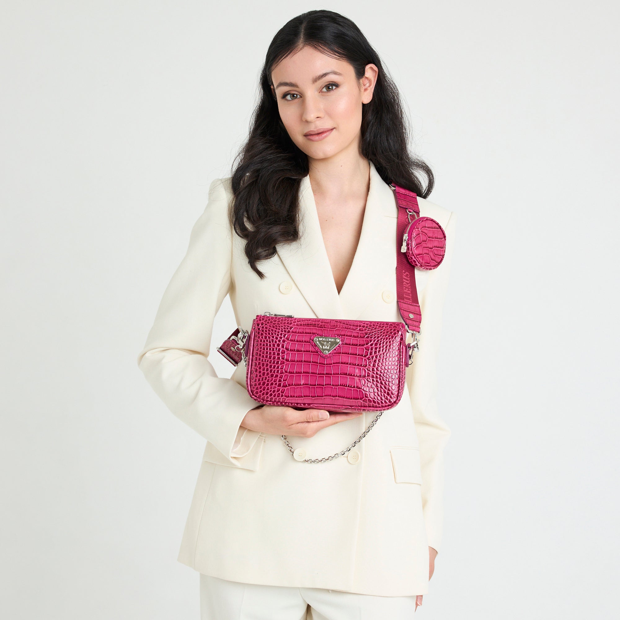 ANDEER | Clutch Croco Blush Pink/Silber ON BODY