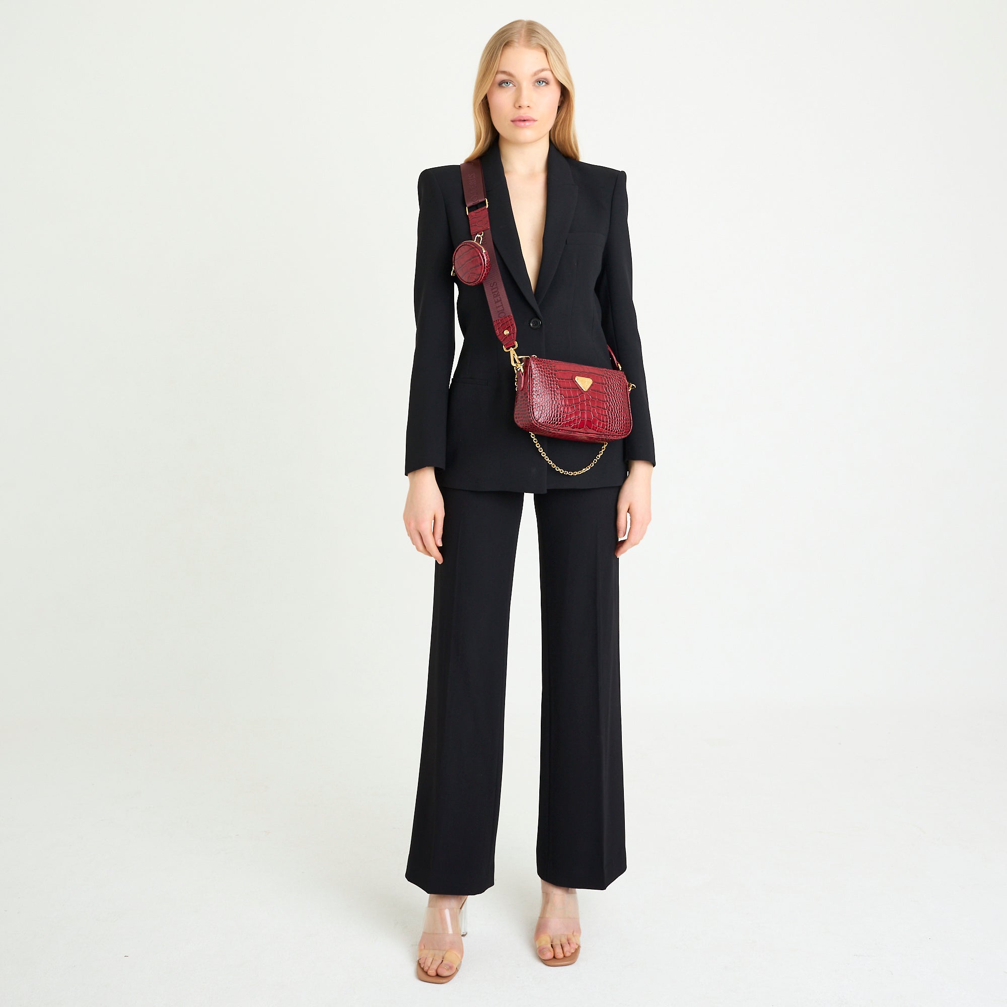 ZELL| Umhängetasche Croco antik rot/gold - full body