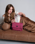FEY | Sac bandoulière Croco rose blush/argent