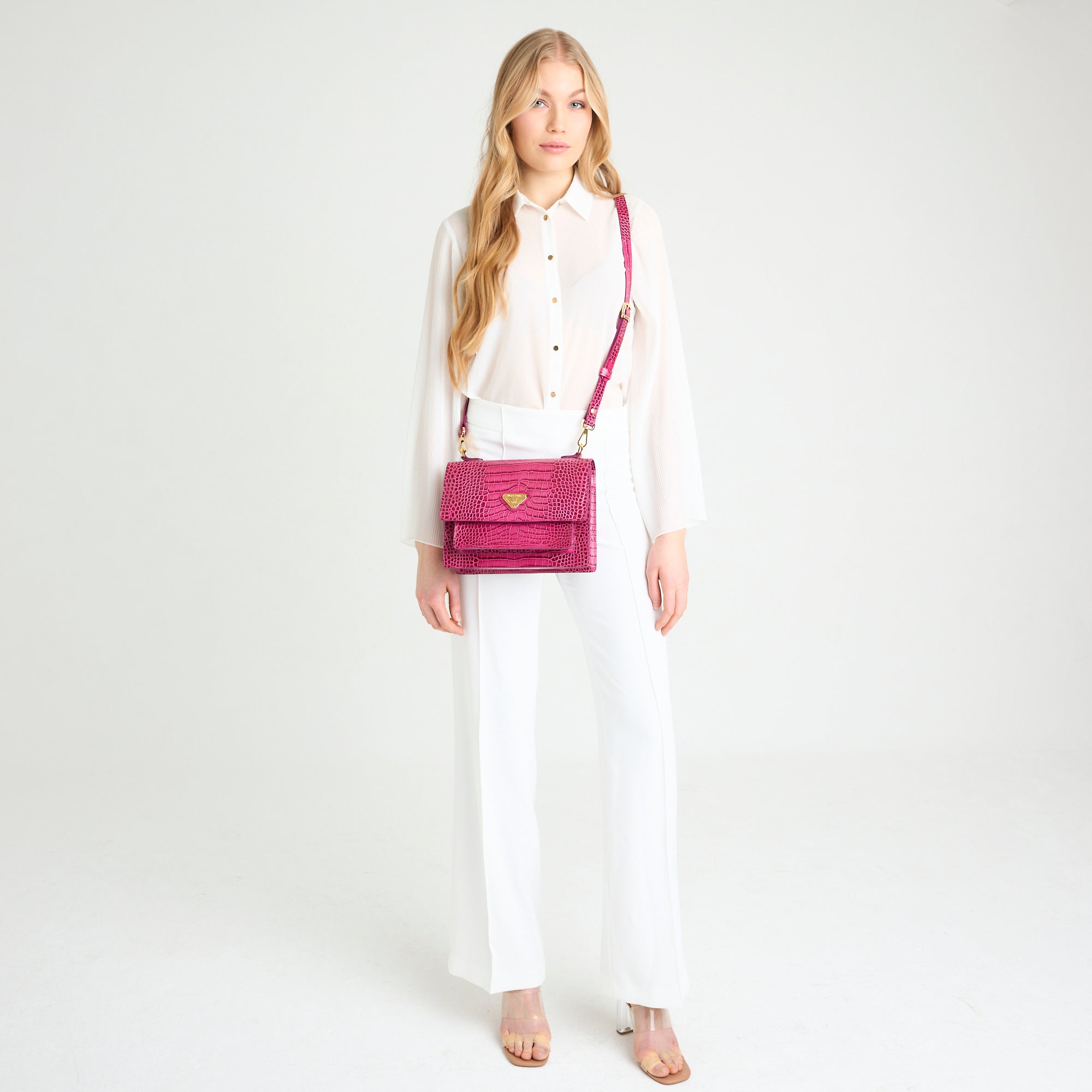 FEY | Schultertasche Croco blush pink/silber ON BODY