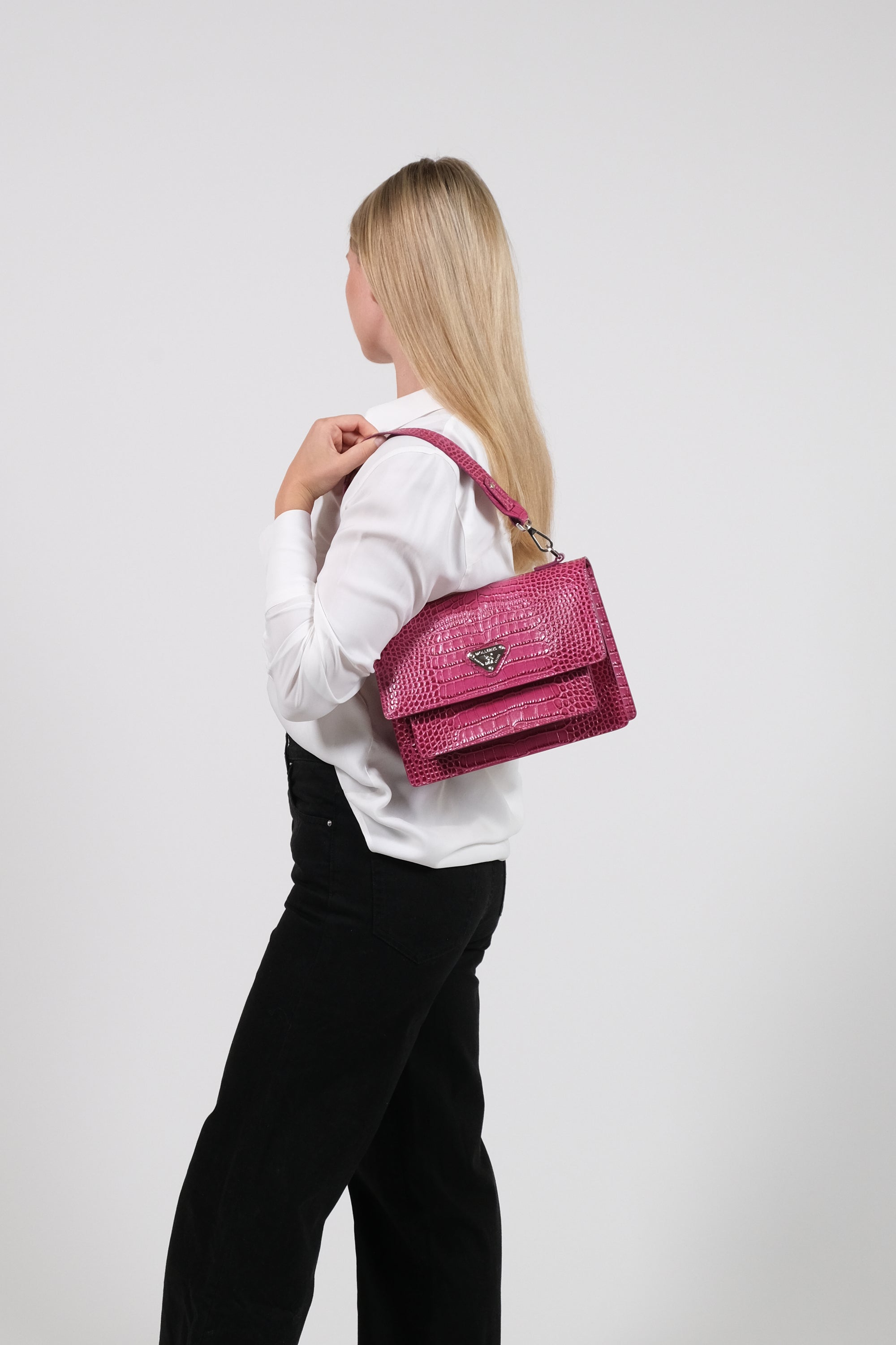 FEY | Schultertasche Croco blush pink/silber - frontal