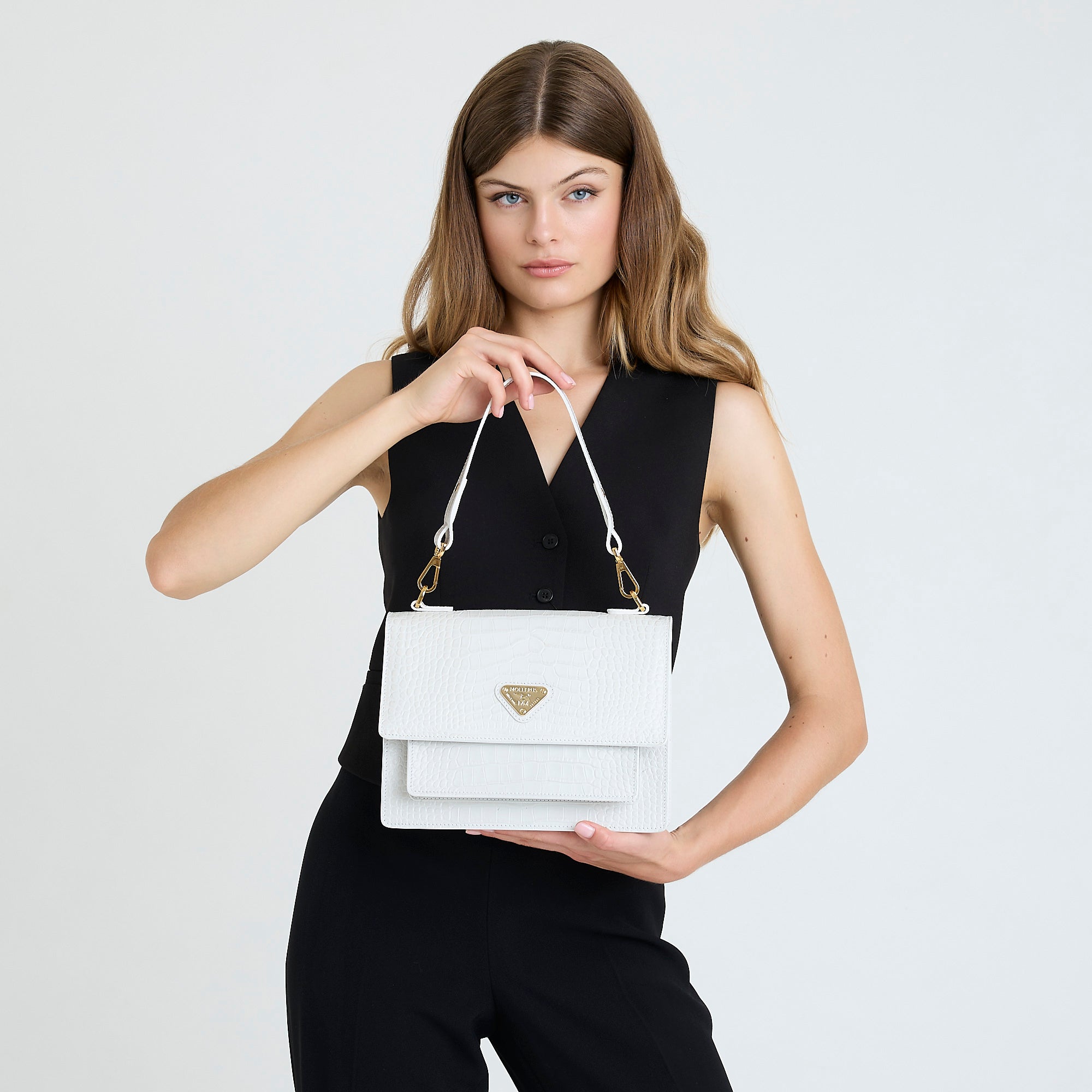 FEY | Schultertasche Croco snow weiss/gold ON BODY