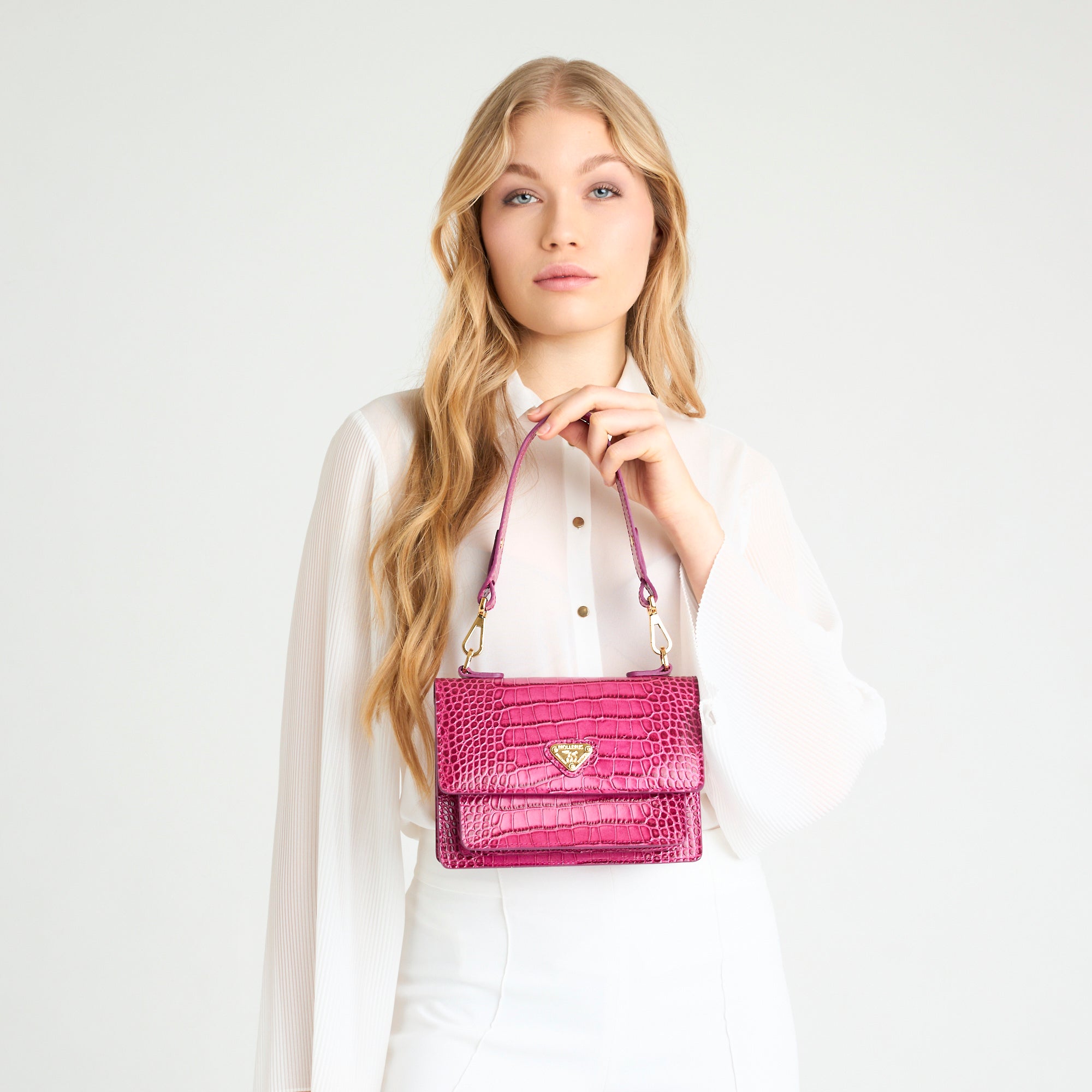 URSY | Umhängetasche Croco blush pink/silber - frontal