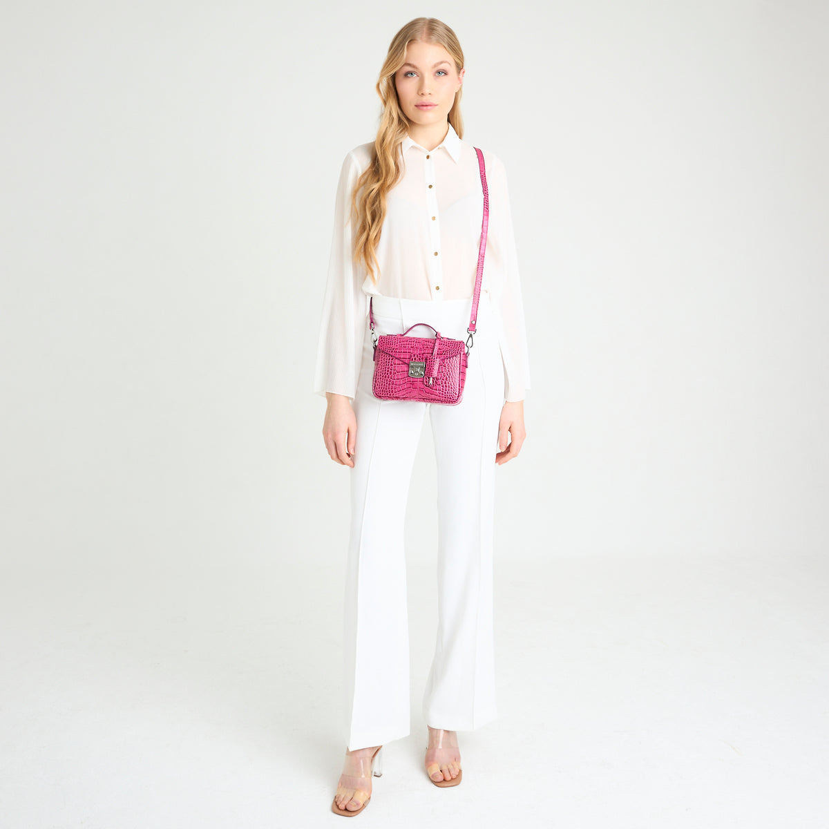 MEYRIN | Umhängetasche croco blush pink/silber - full body
